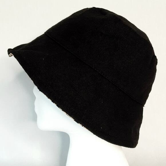 Reversible Bucket Hat One Size Black Flip Side Beige Black Abstract Print - Picture 3 of 11